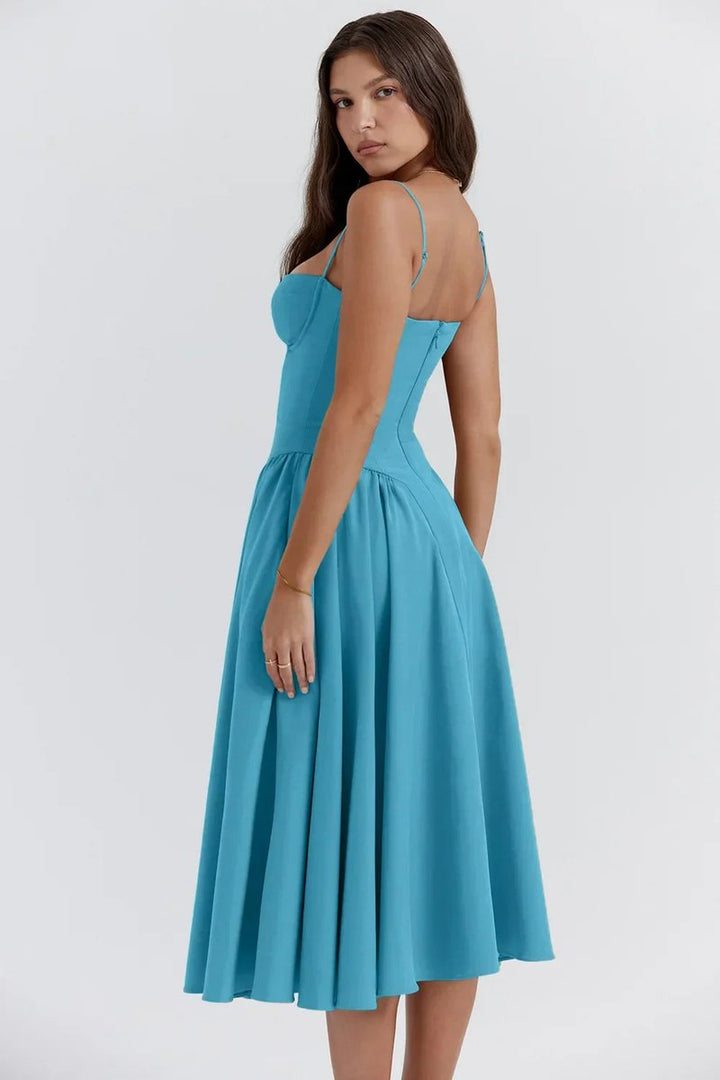 Women's Corset Bodice A-Line Fall Midi Dress Sleeveless