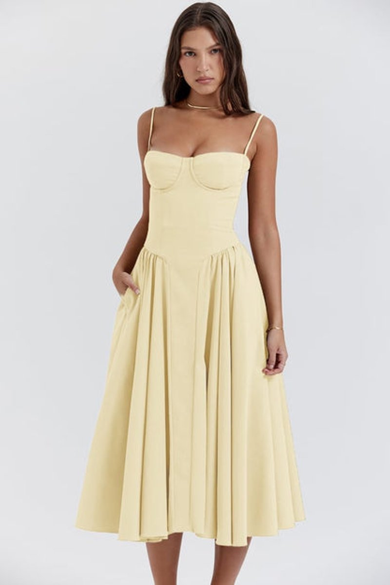 Women's Corset Bodice A-Line Fall Midi Dress Sleeveless
