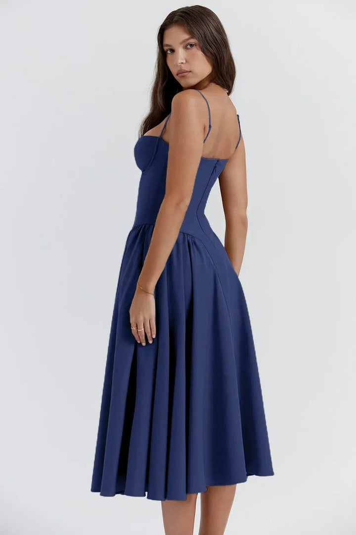 Women's Corset Bodice A-Line Fall Midi Dress Sleeveless