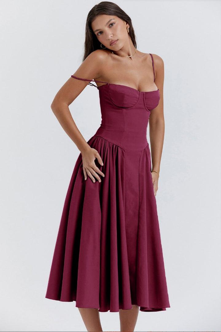 Women's Corset Bodice A-Line Fall Midi Dress Sleeveless