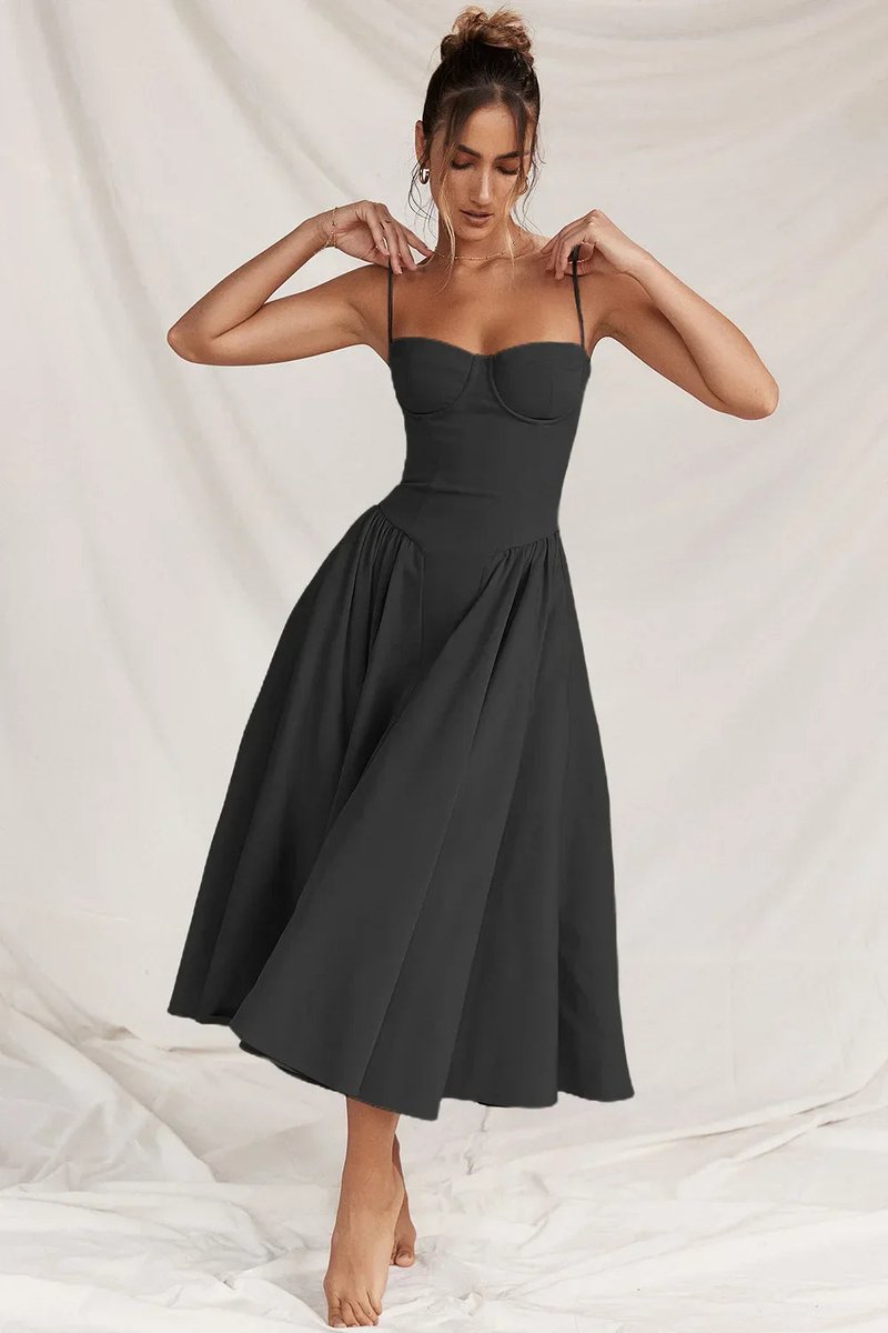 Women's Corset Bodice A-Line Fall Midi Dress Sleeveless