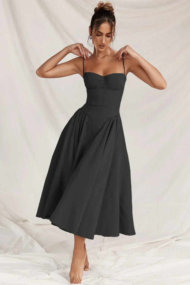Women's Corset Bodice A-Line Fall Midi Dress Sleeveless