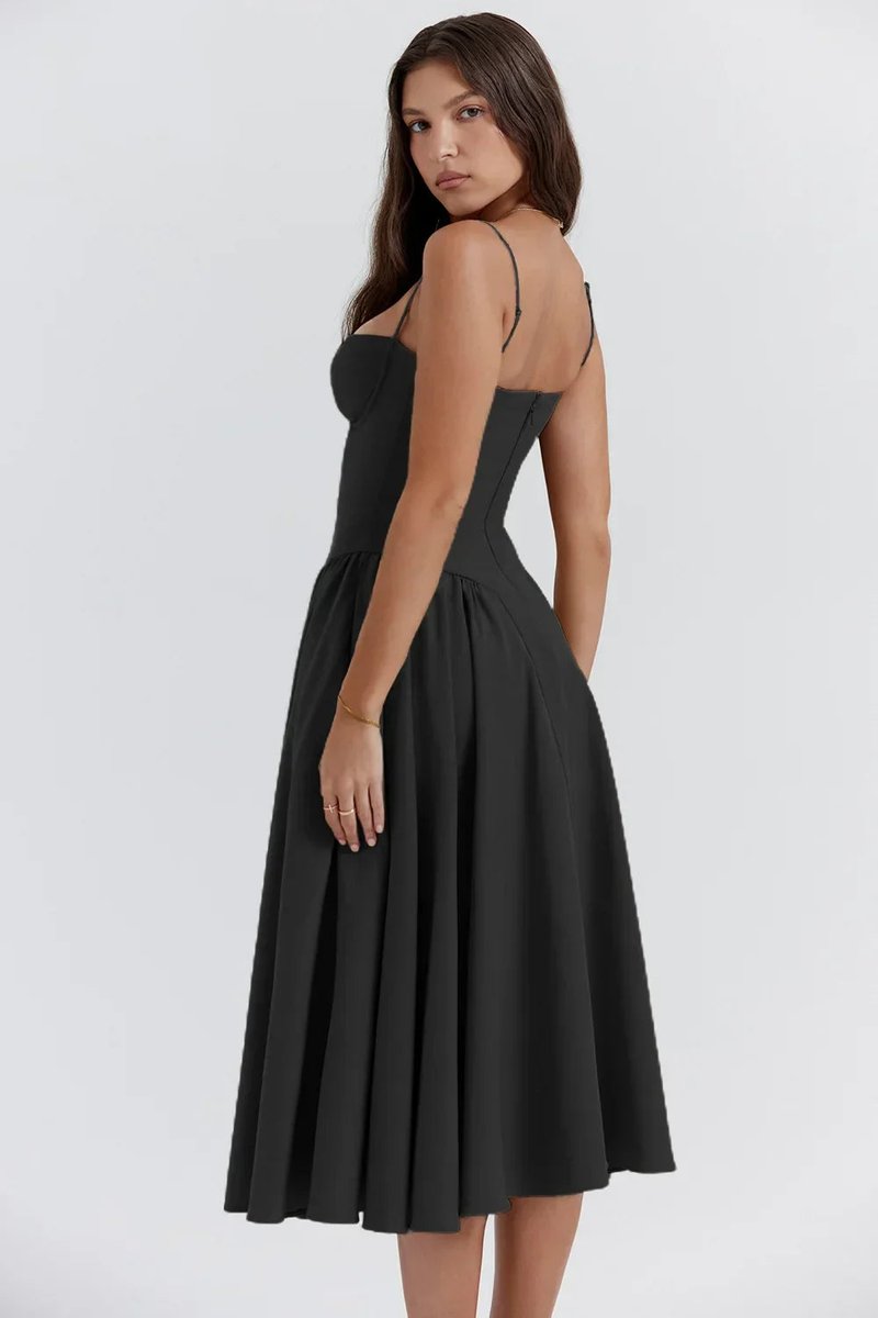Women's Corset Bodice A-Line Fall Midi Dress Sleeveless
