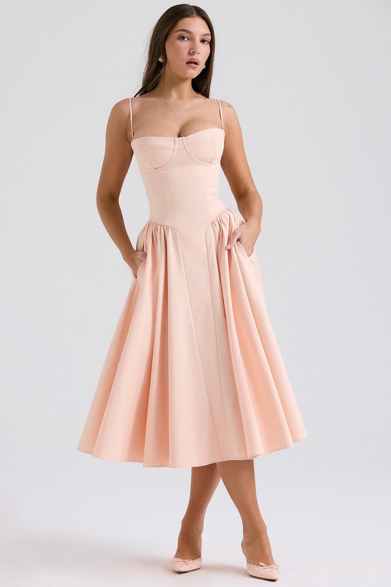 Women's Corset Bodice Full Skirt Fall Midi Dress