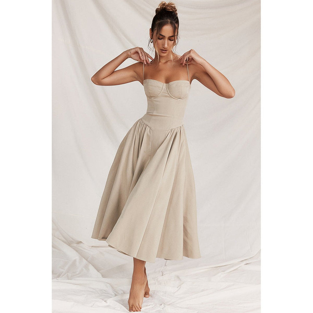 Women's Corset Bodice Full Skirt Fall Midi Dress