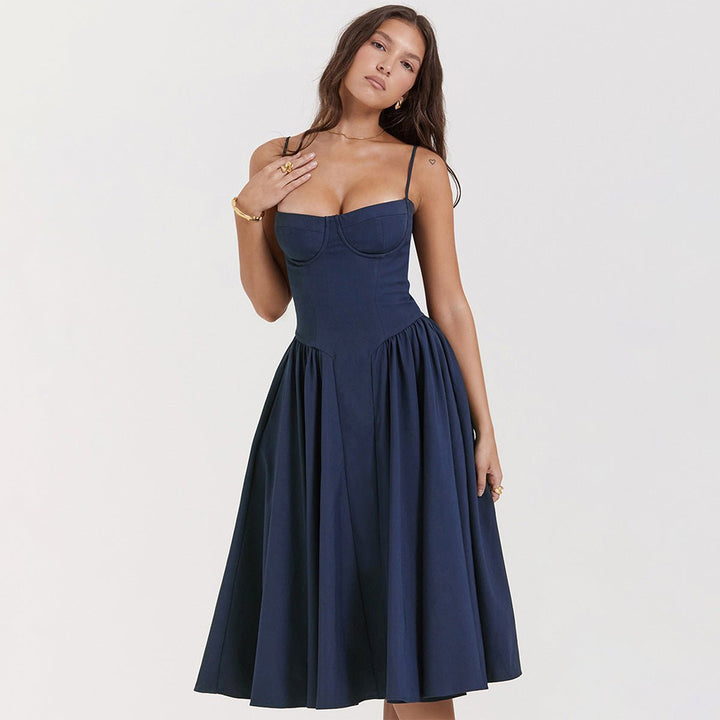 Women's Corset Bodice Full Skirt Fall Midi Dress