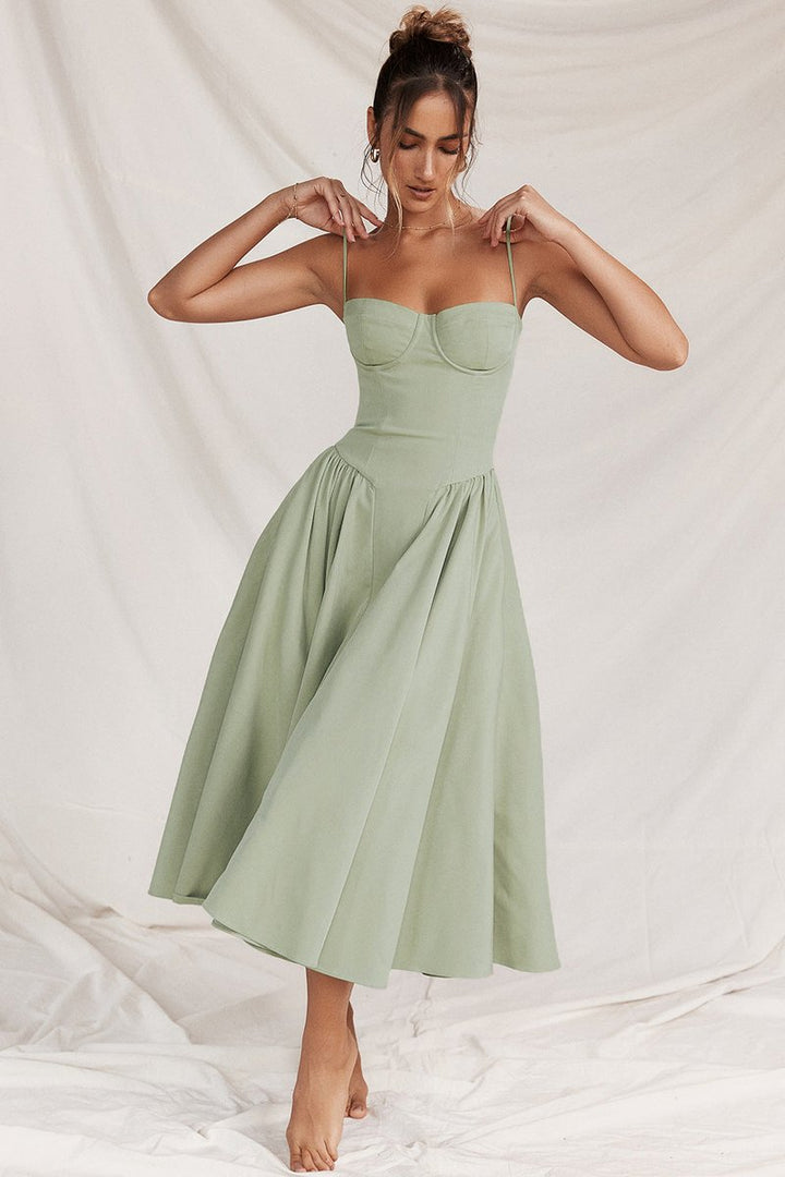Women's Corset Bodice Full Skirt Fall Midi Dress