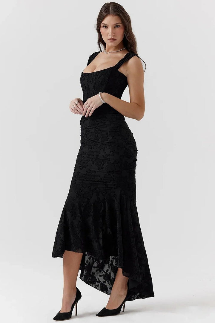Women's Corset Bodice High-Low Mermaid Midi Formal Dress