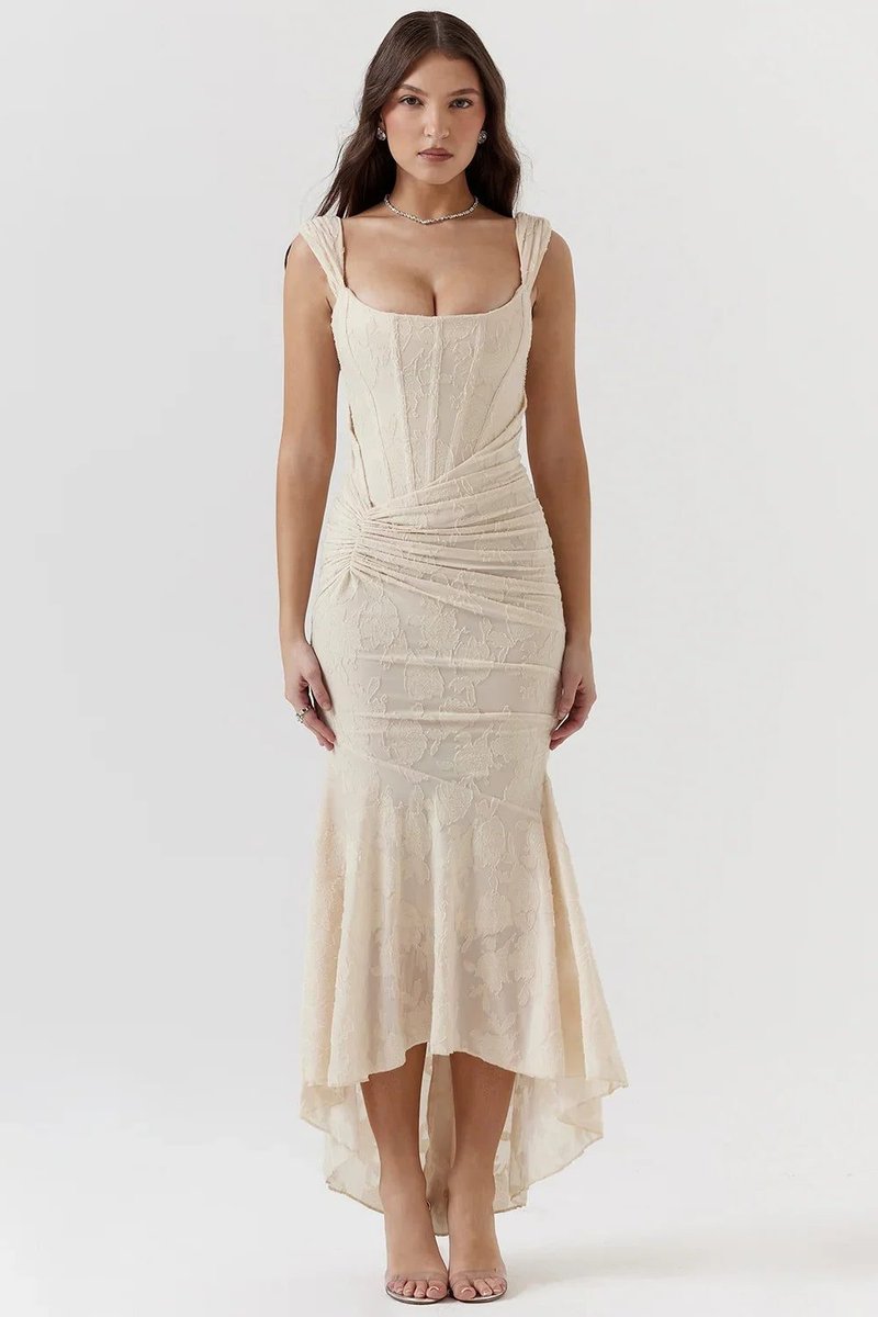 Women's Corset Bodice High-Low Mermaid Midi Formal Dress