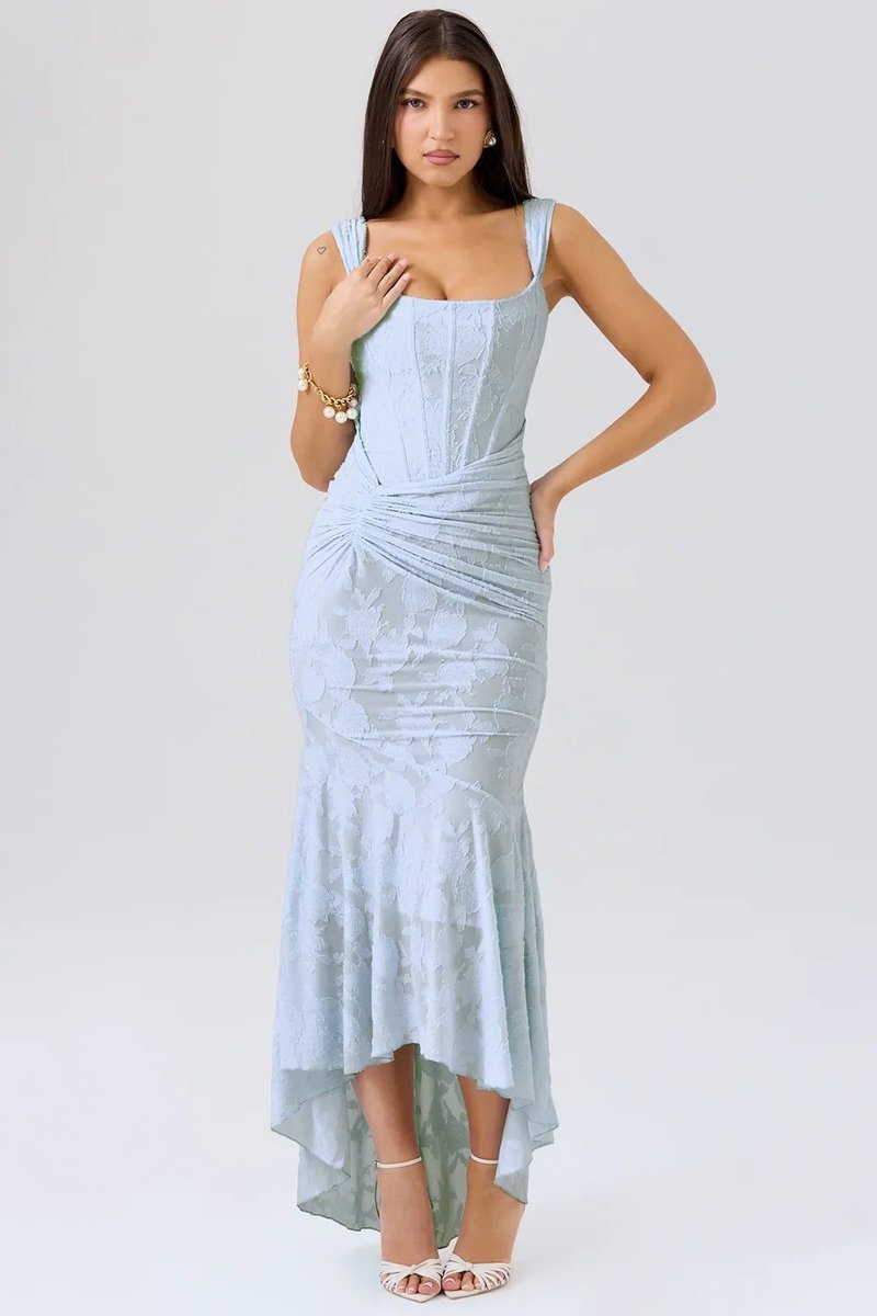 Women's Corset Bodice High-Low Mermaid Midi Formal Dress