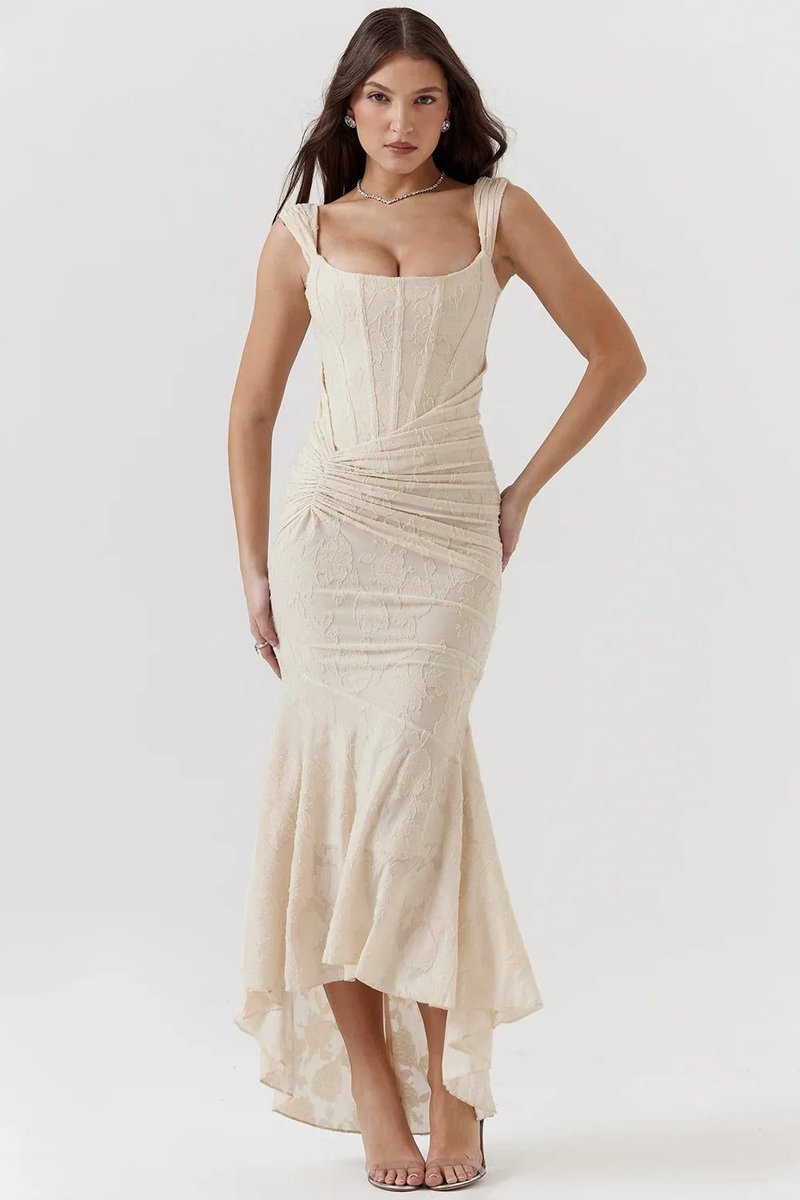 Women's Corset Bodice High-Low Mermaid Midi Formal Dress