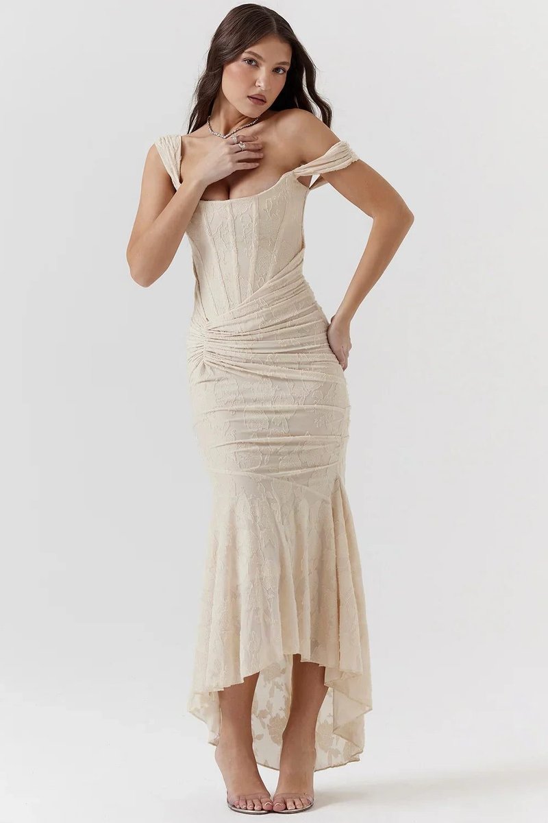 Women's Corset Bodice High-Low Mermaid Midi Formal Dress