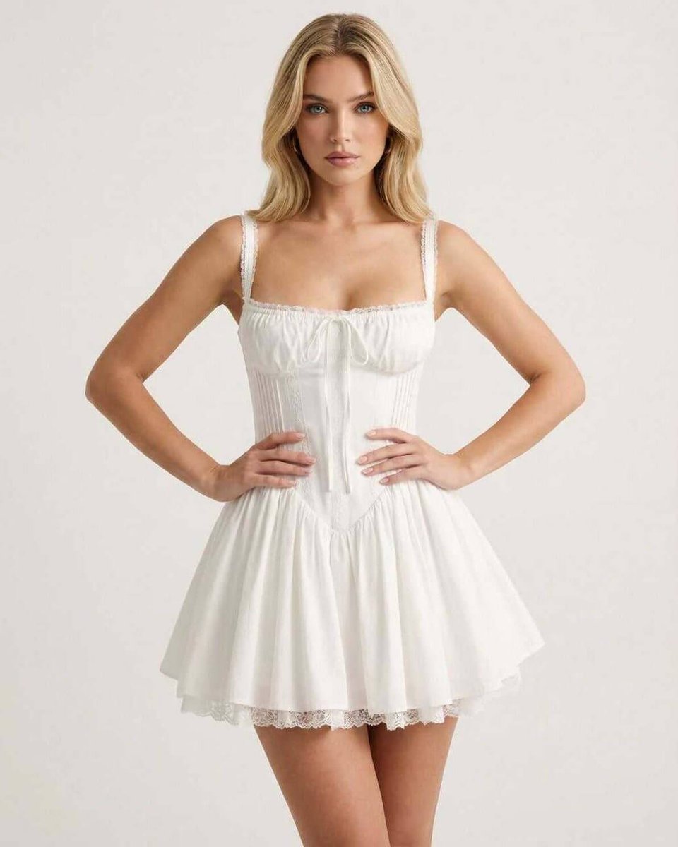 Women's Corset Bodice Lace-Trim Fall Wedding Guest Dress Mini Flared Skirt