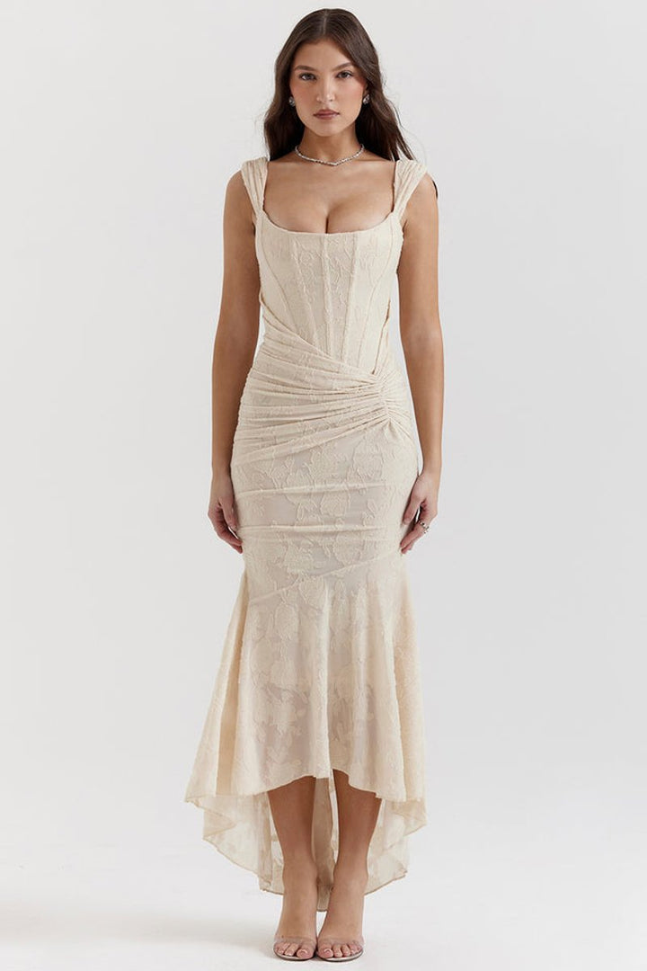 Women's Corset-Bodice Mermaid Fall Wedding Guest Dress Lace Maxi