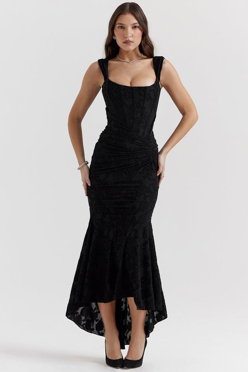 Women's Corset-Bodice Mermaid Fall Wedding Guest Dress Lace Maxi