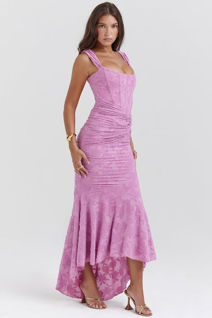Women's Corset-Bodice Mermaid Fall Wedding Guest Dress Lace Maxi