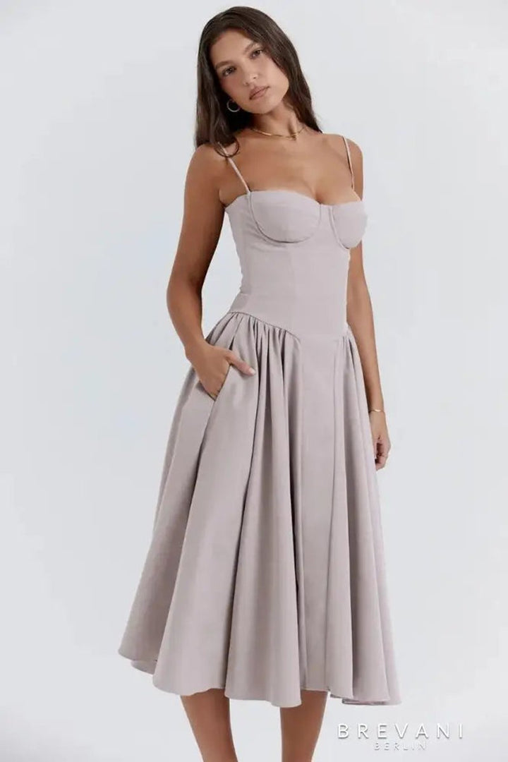 Women's Corset Bodice Sleeveless A-Line Fall Midi Dress