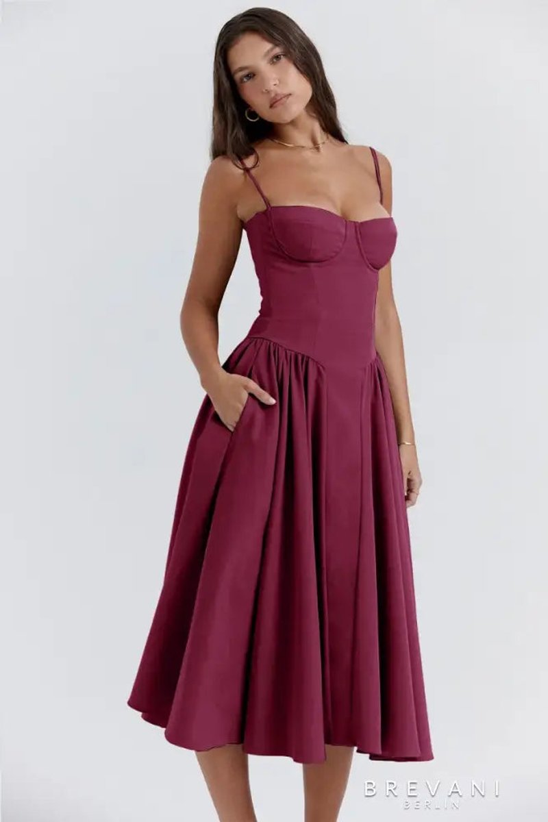 Women's Corset Bodice Sleeveless A-Line Fall Midi Dress
