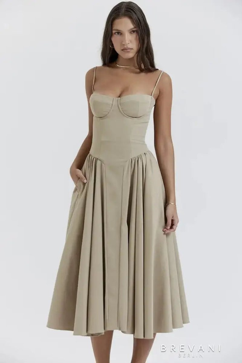 Women's Corset Bodice Sleeveless A-Line Fall Midi Dress