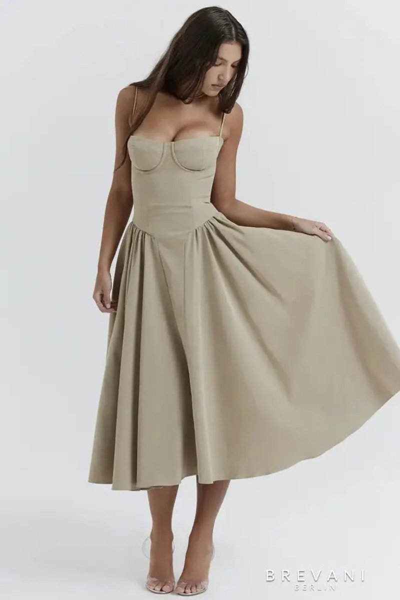 Women's Corset Bodice Sleeveless A-Line Fall Midi Dress