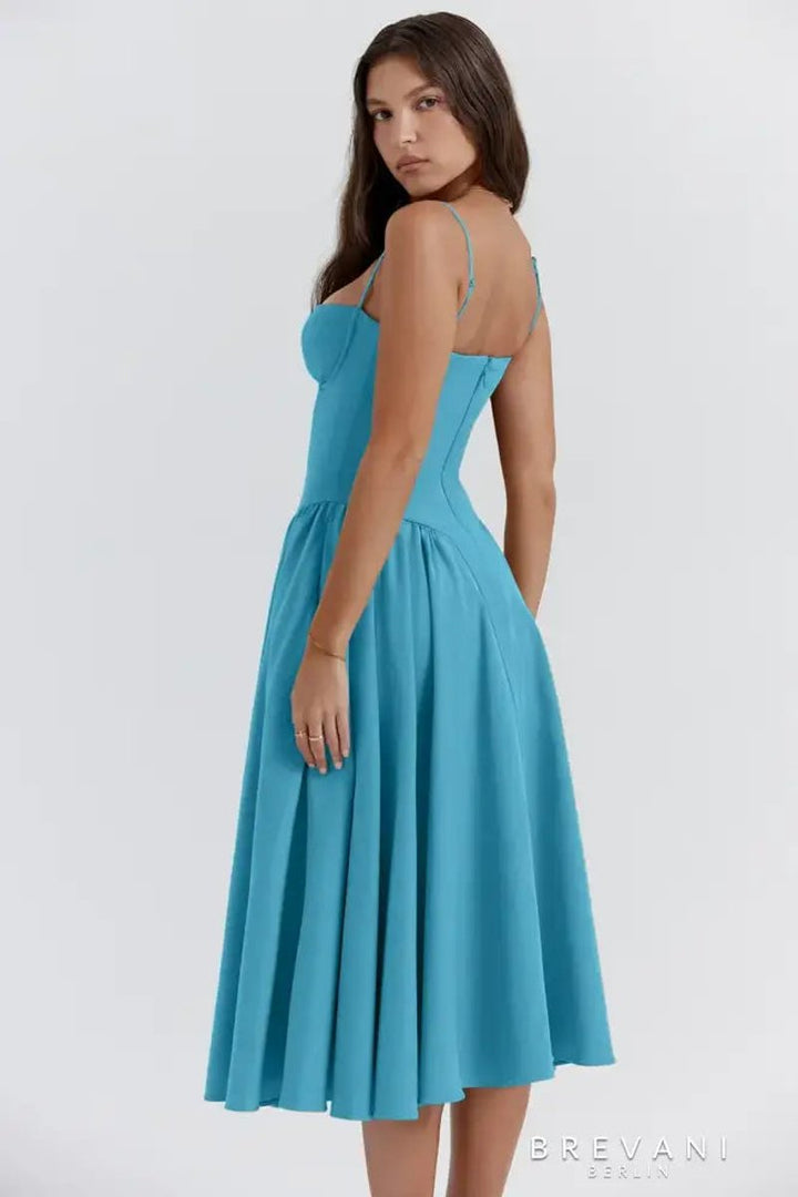 Women's Corset Bodice Sleeveless A-Line Fall Midi Dress