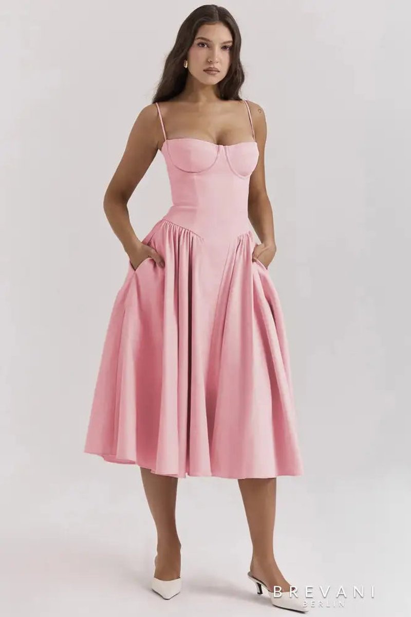 Women's Corset Bodice Sleeveless A-Line Fall Midi Dress