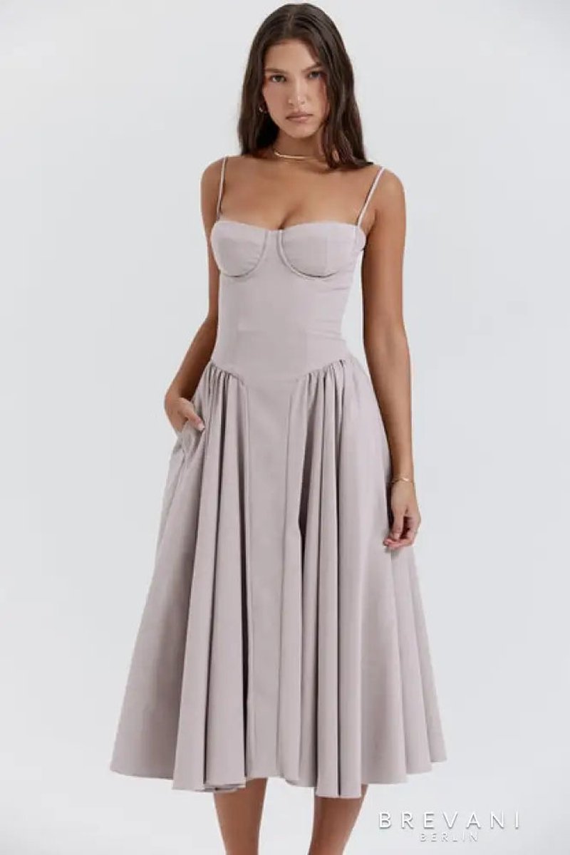 Women's Corset Bodice Sleeveless A-Line Fall Midi Dress