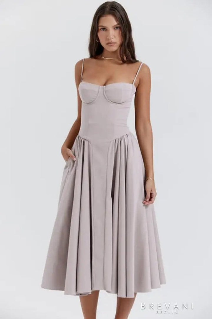 Women's Corset Bodice Sleeveless A-Line Fall Midi Dress