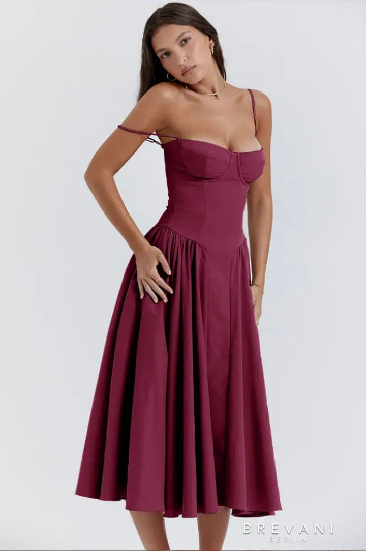 Women's Corset Bodice Sleeveless A-Line Fall Midi Dress