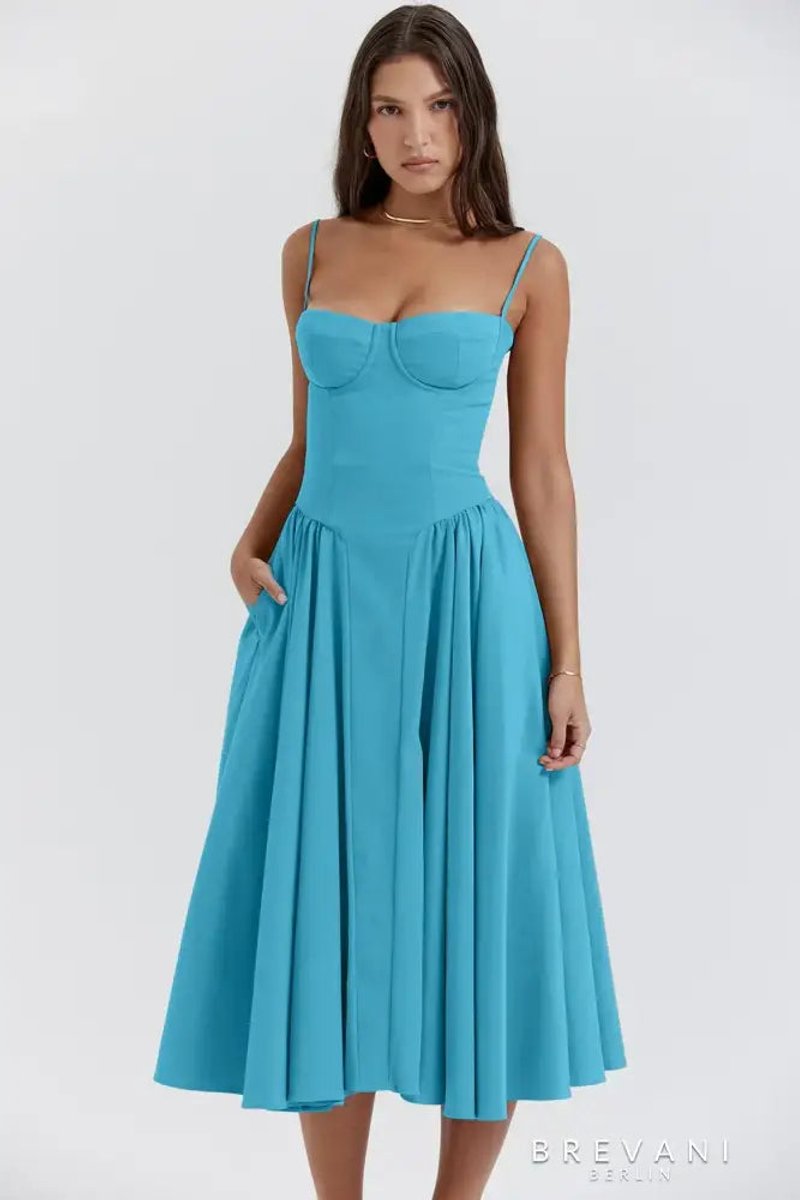 Women's Corset Bodice Sleeveless A-Line Fall Midi Dress