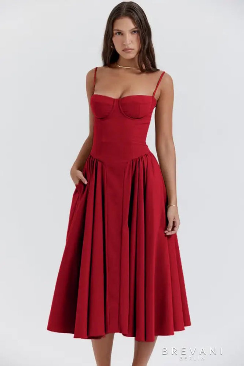 Women's Corset Bodice Sleeveless A-Line Fall Midi Dress