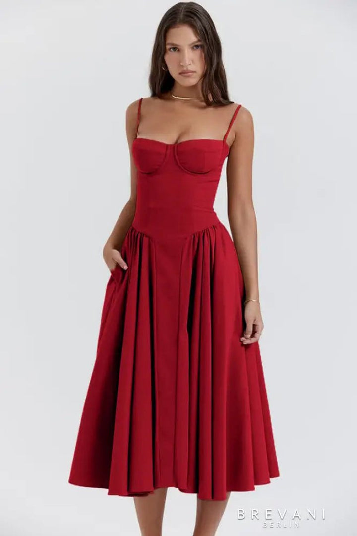 Women's Corset Bodice Sleeveless A-Line Fall Midi Dress