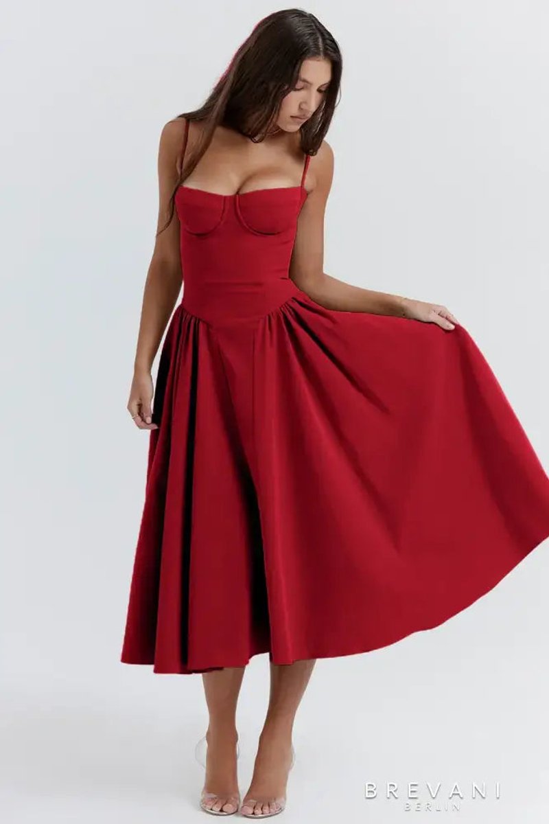 Women's Corset Bodice Sleeveless A-Line Fall Midi Dress