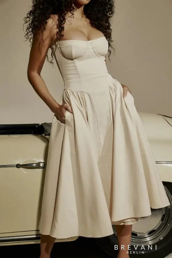 Women's Corset Bodice Sleeveless A-Line Fall Midi Dress