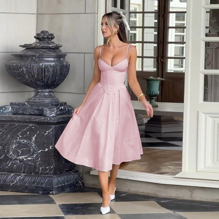 Women's Corset Bodice Spaghetti Strap Fall Midi Dress Full Skirt