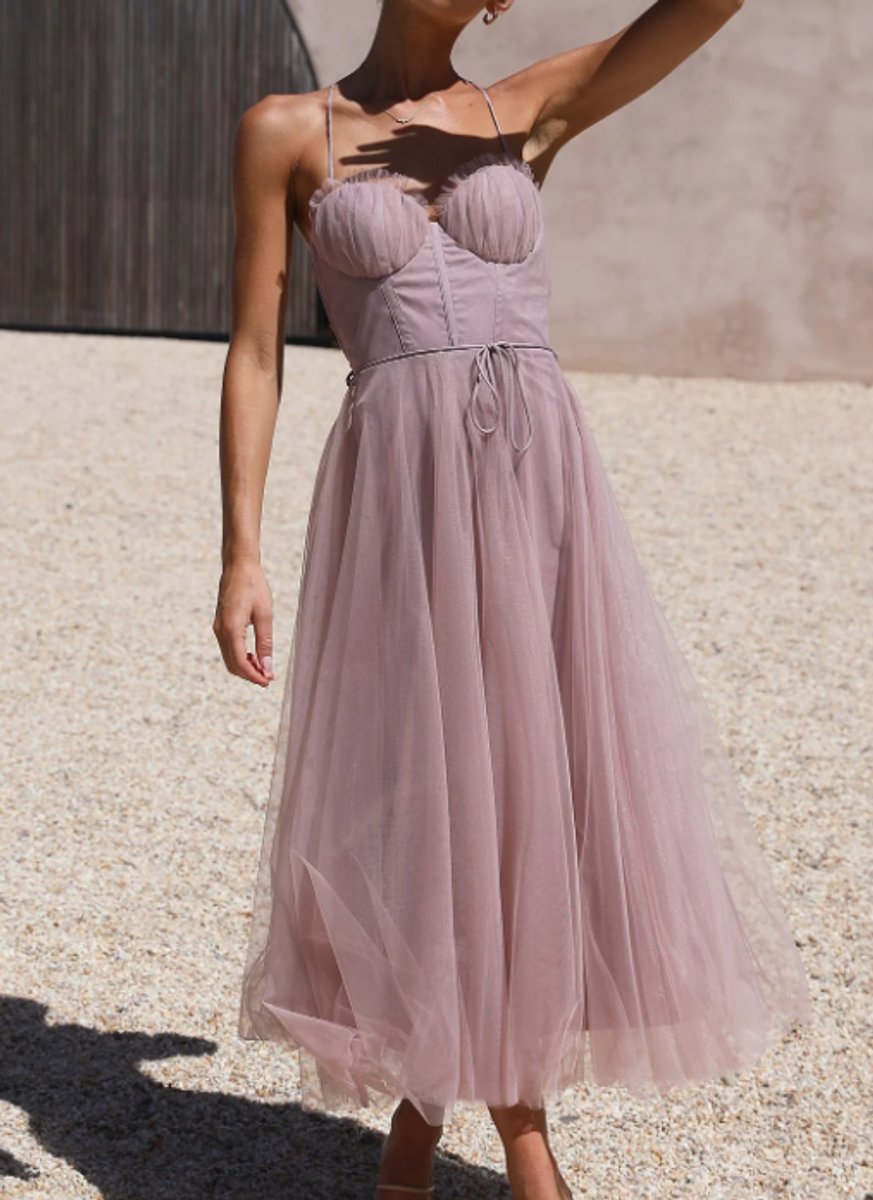 Women's Corset Bodice Tulle A-Line Fall Midi Dress