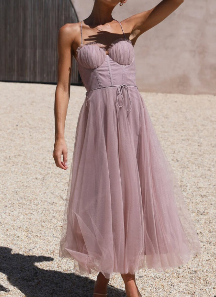 Women's Corset Bodice Tulle A-Line Fall Midi Dress