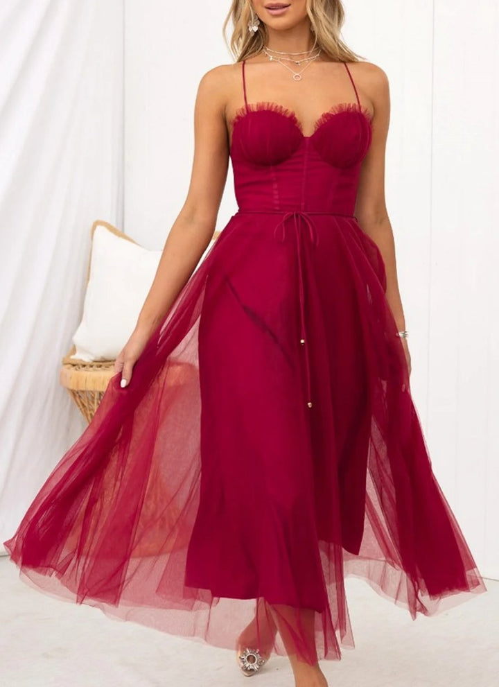 Women's Corset Bodice Tulle A-Line Fall Midi Dress