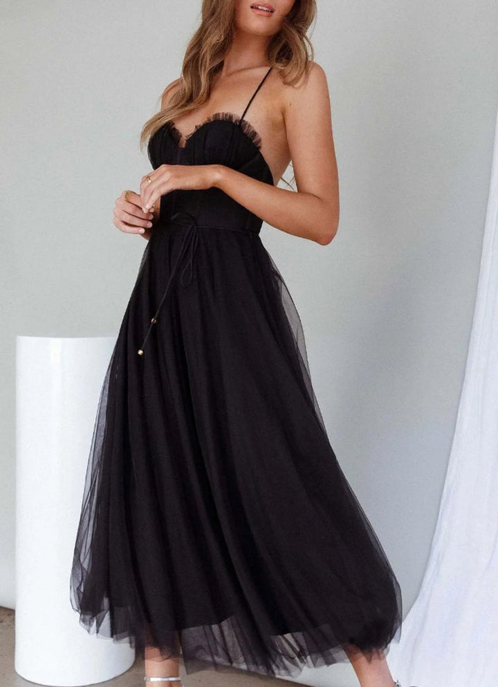 Women's Corset Bodice Tulle A-Line Fall Midi Dress