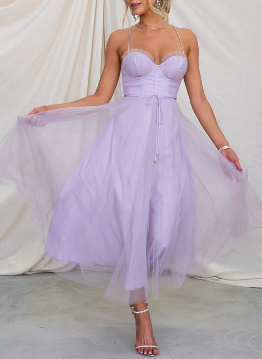 Women's Corset Bodice Tulle A-Line Fall Midi Dress
