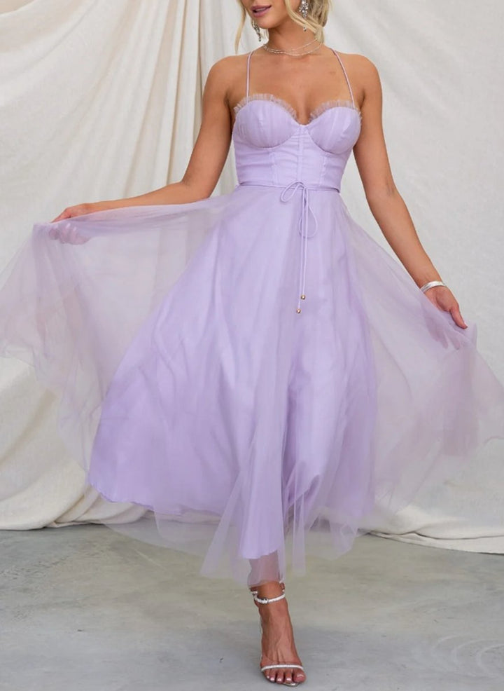 Women's Corset Bodice Tulle A-Line Fall Midi Dress
