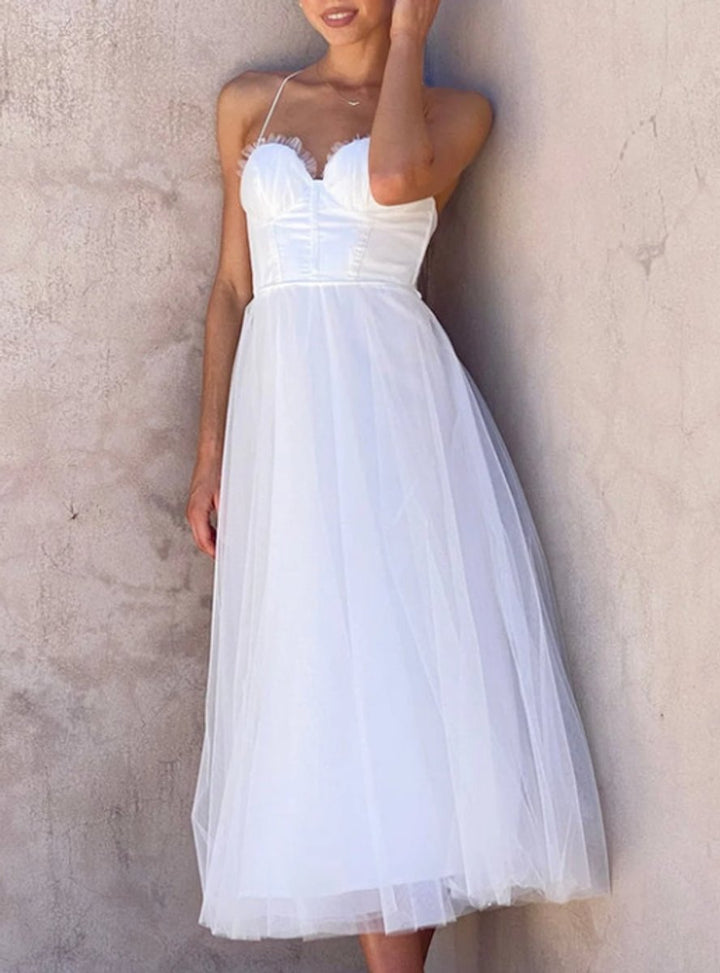Women's Corset Bodice Tulle A-Line Fall Midi Dress
