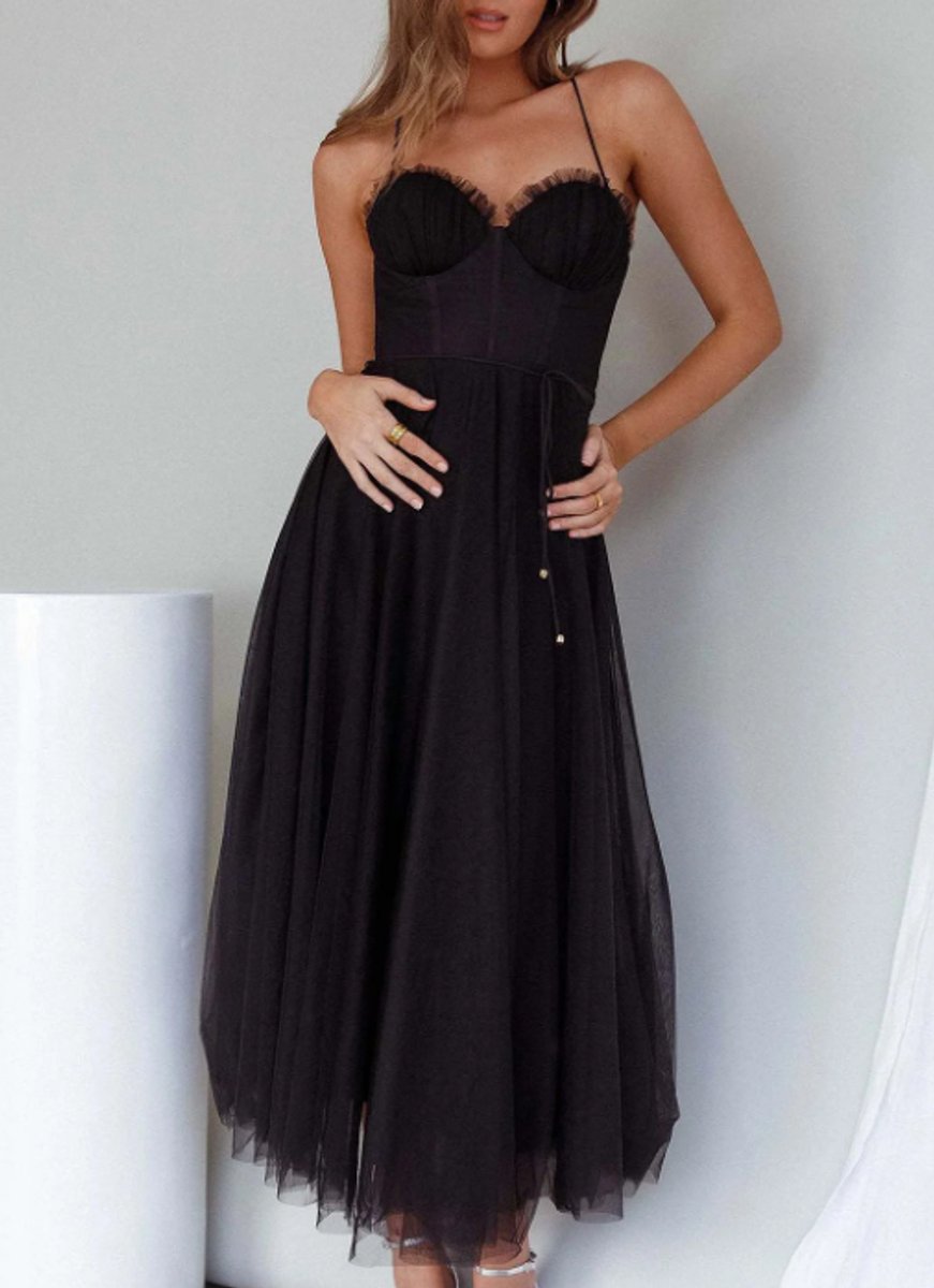 Women's Corset Bodice Tulle A-Line Fall Midi Dress