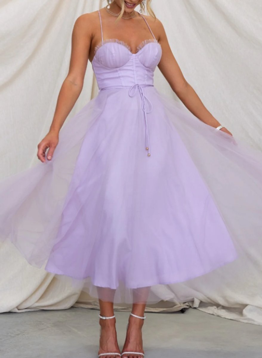 Women's Corset Bodice Tulle A-Line Fall Midi Dress