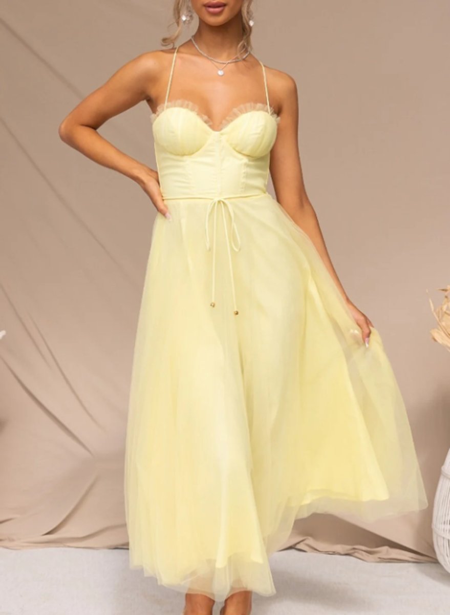 Women's Corset Bodice Tulle A-Line Fall Midi Dress