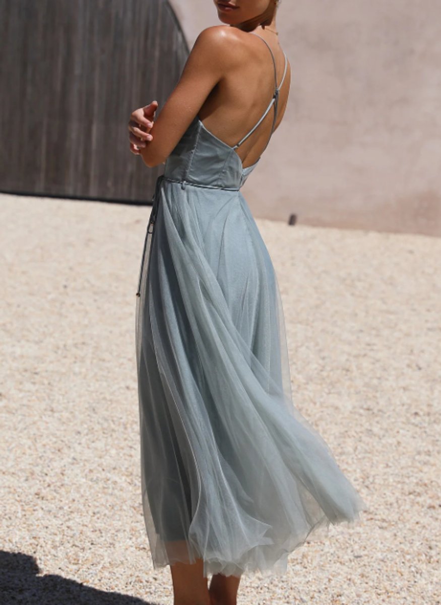 Women's Corset Bodice Tulle A-Line Fall Midi Dress