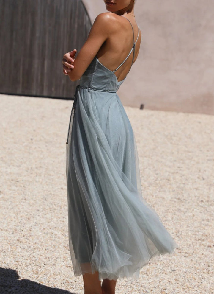 Women's Corset Bodice Tulle A-Line Fall Midi Dress