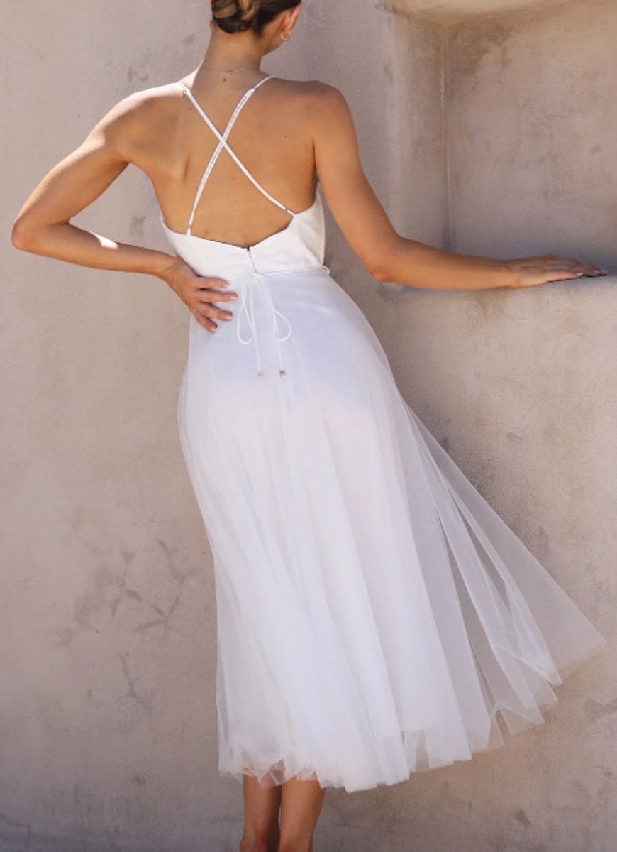 Women's Corset Bodice Tulle A-Line Fall Midi Dress