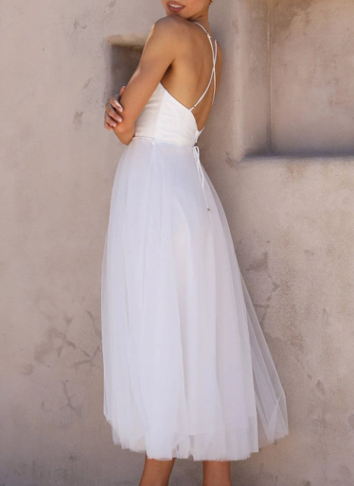 Women's Corset Bodice Tulle A-Line Fall Midi Dress