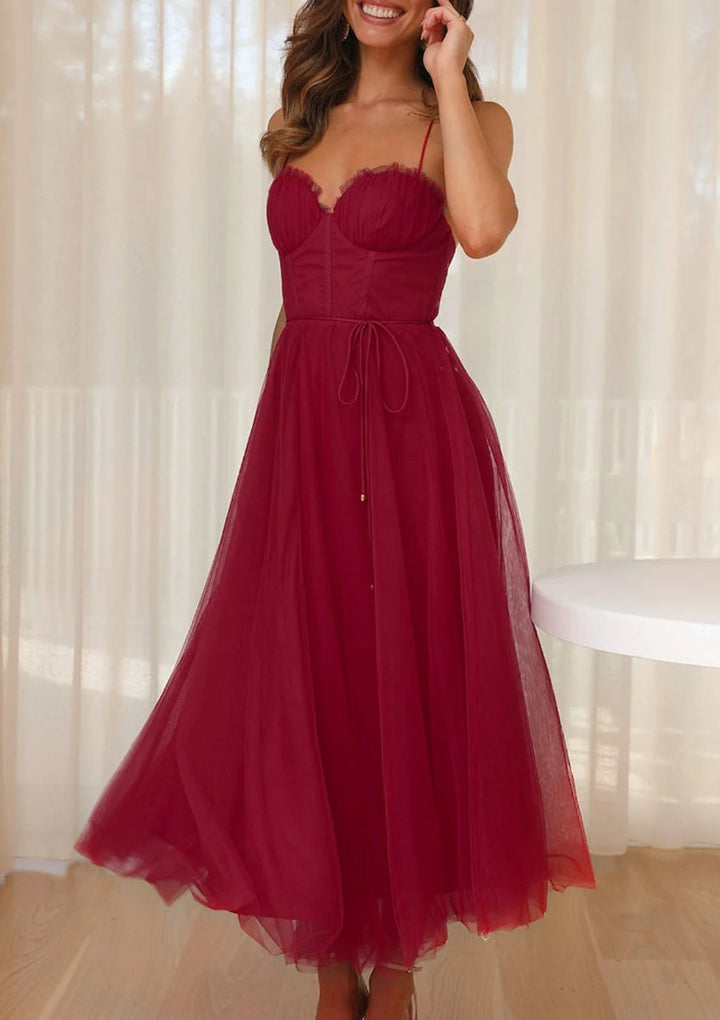 Women's Corset Bodice Tulle A-Line Fall Midi Dress
